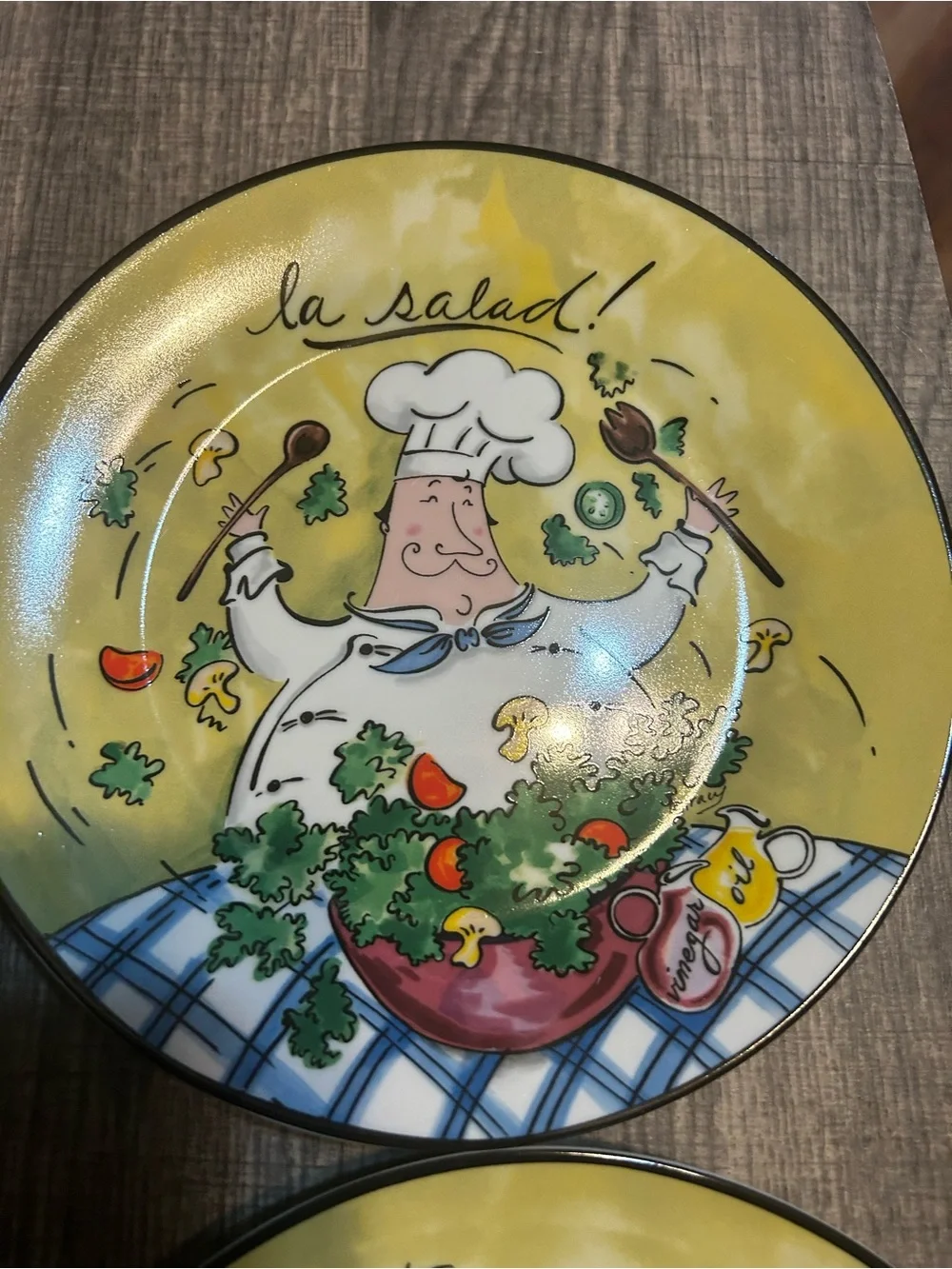 Vintage Mud Pie Tracy Flickenger Bon Appetite Fat Chef Salad/Bread 8” Plate Set